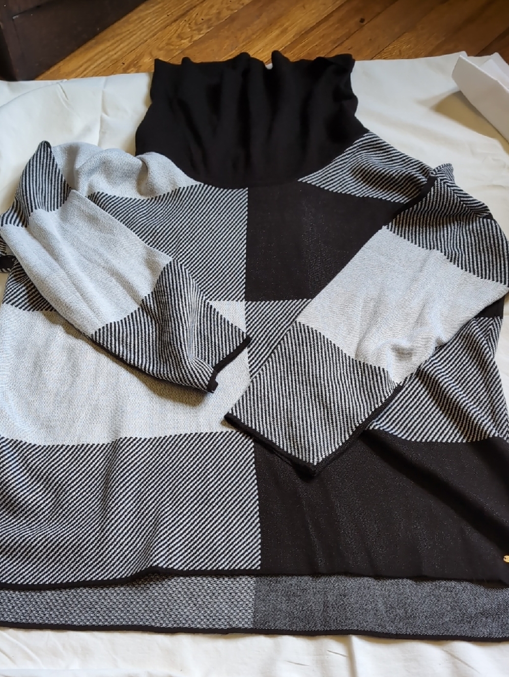 Calvin Klein Black and Gray Colorblock Turtleneck Sweater
